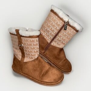 Michael Kors MK Logo‎ Print Winter Boots Faux Fur Zip Up Girl's Size: 3